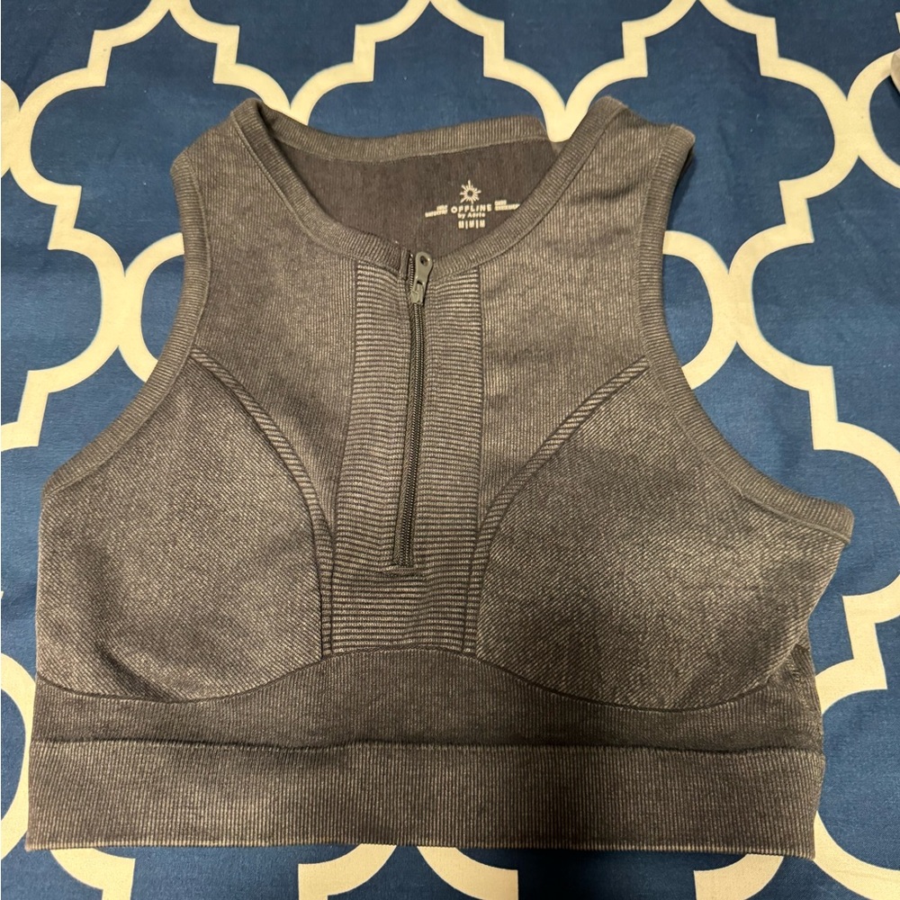 Aerie Gray Crop Fitted Bustier Tank
